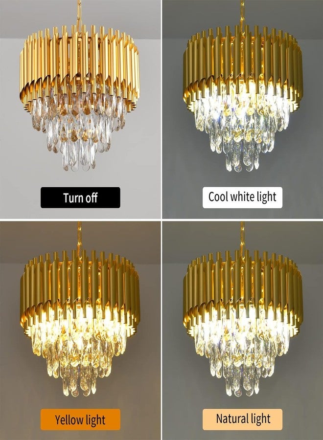 Penzy Modern K9 Crystal Chandeliers Gold 3-Tier Round Crystal Chandelier for Living Room Led Plate Included (Warm White, Moon Light,Natural) Golden Chandelier 400mm LED Compatible - Image 3